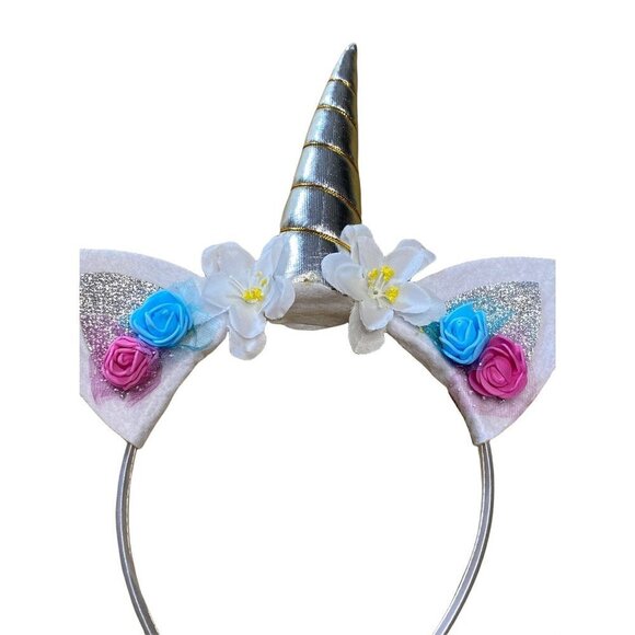 White  embellished‎ floral roses unicorn headband Girls OS - Picture 2 of 5